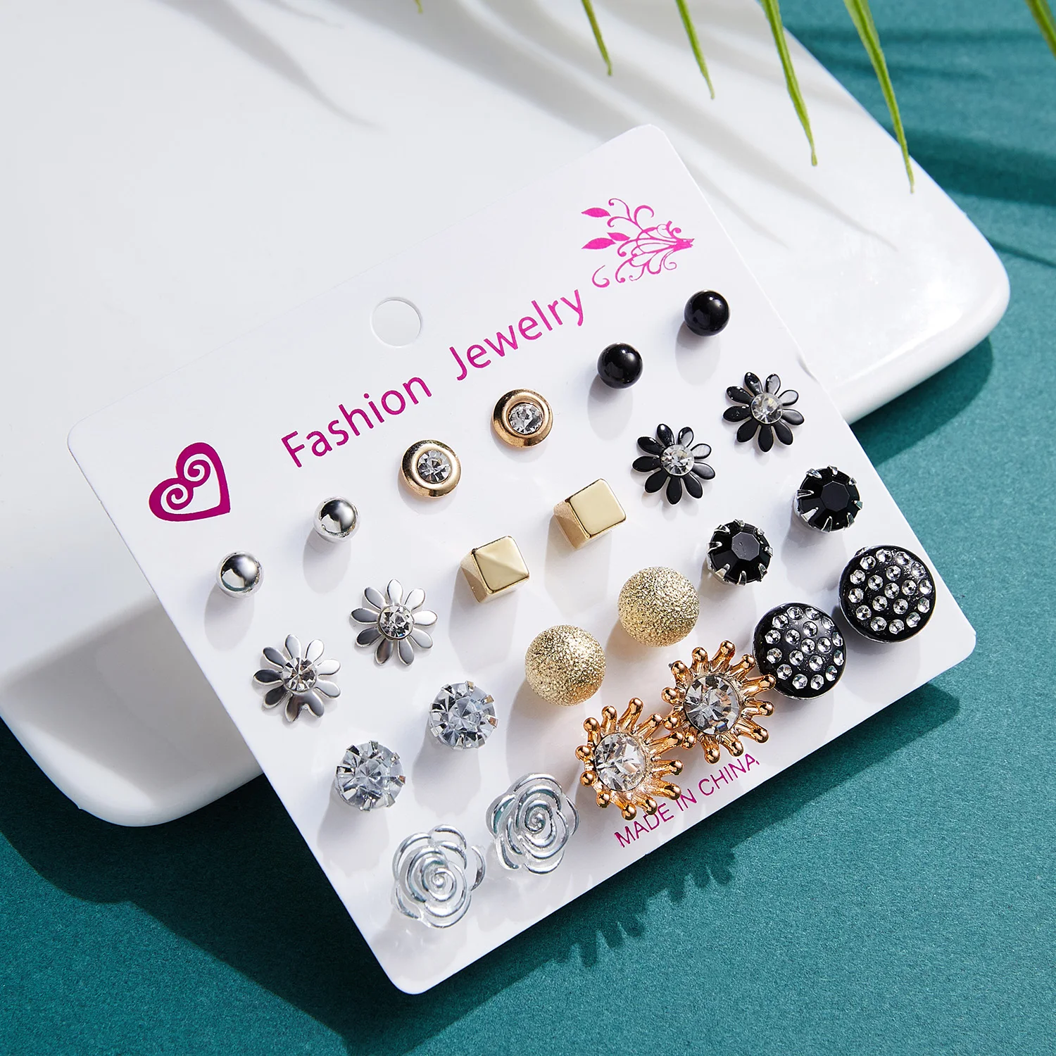 12 Pairs Mix Style Stud Earrings Set For Women Simple Rhinestone Flower Simulated Pearl Earrings Girls Party Jewelry Wholesale