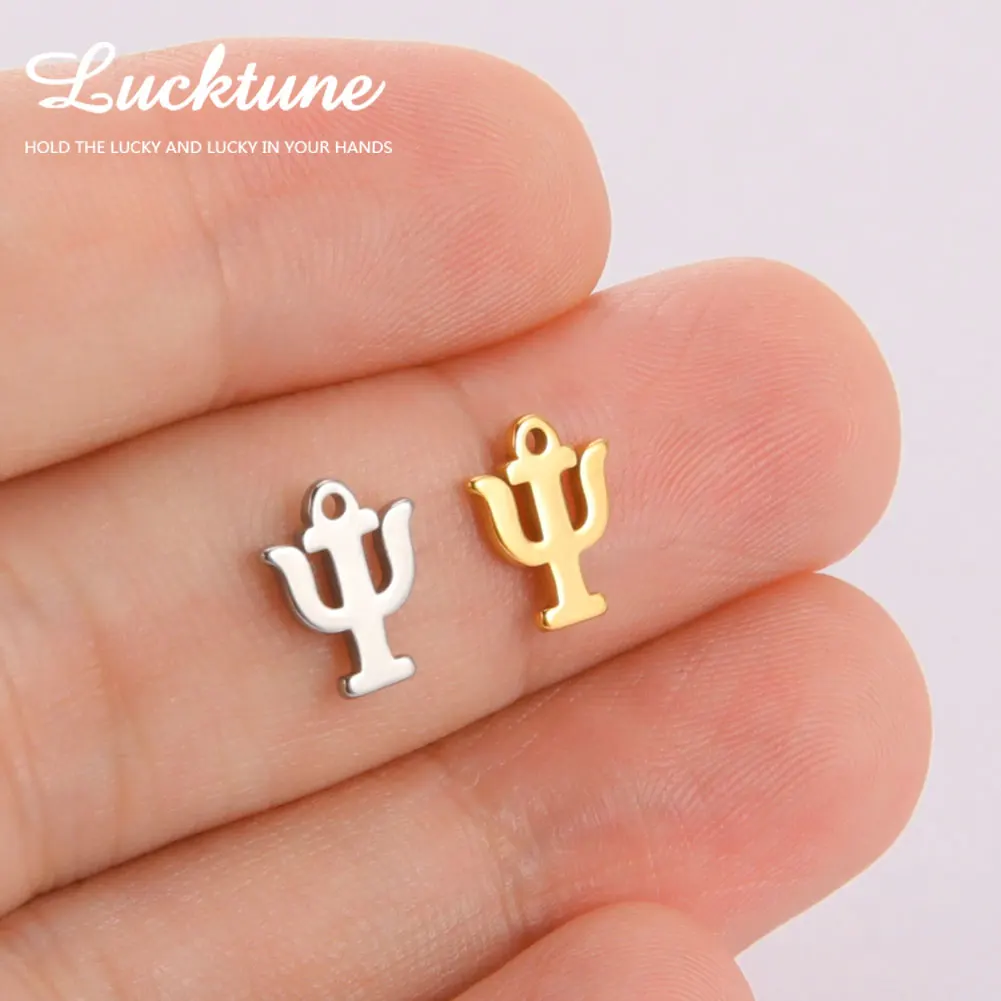 Lucktune 1pcs 7.8*9.5mm Stainless Steel PSI Greek Letter Charm for Jewelry Making DIY Tiny Pendant Accessories Bracelet Necklace