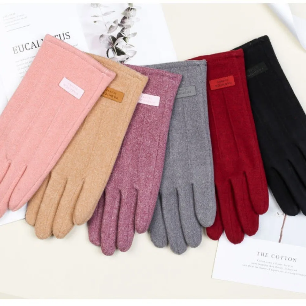 Plush Finger Gloves Women Touchable Screen Double Sided Plush Touch Screen Gloves Cold Prevention Windproof Warm Gloves