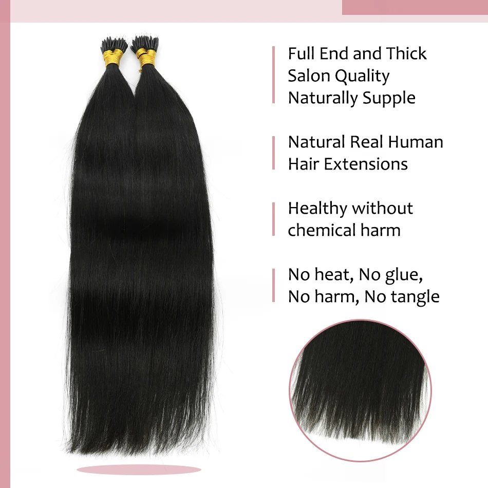 Extensiones de Nano Hair para mujer, Color Natural, fusión fría, Color negro, 16-22 pulgadas