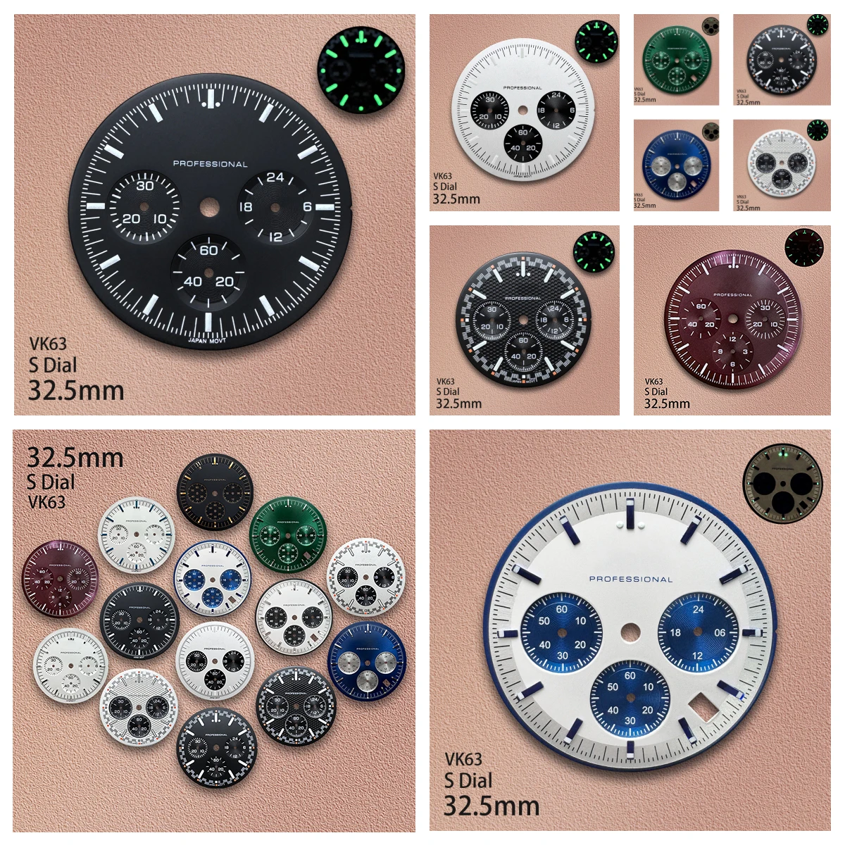 

32.5mm S Logo Dial Fit VK63 Movement Green Luminous Speed High-Quality Dial Watch Modification Accessories