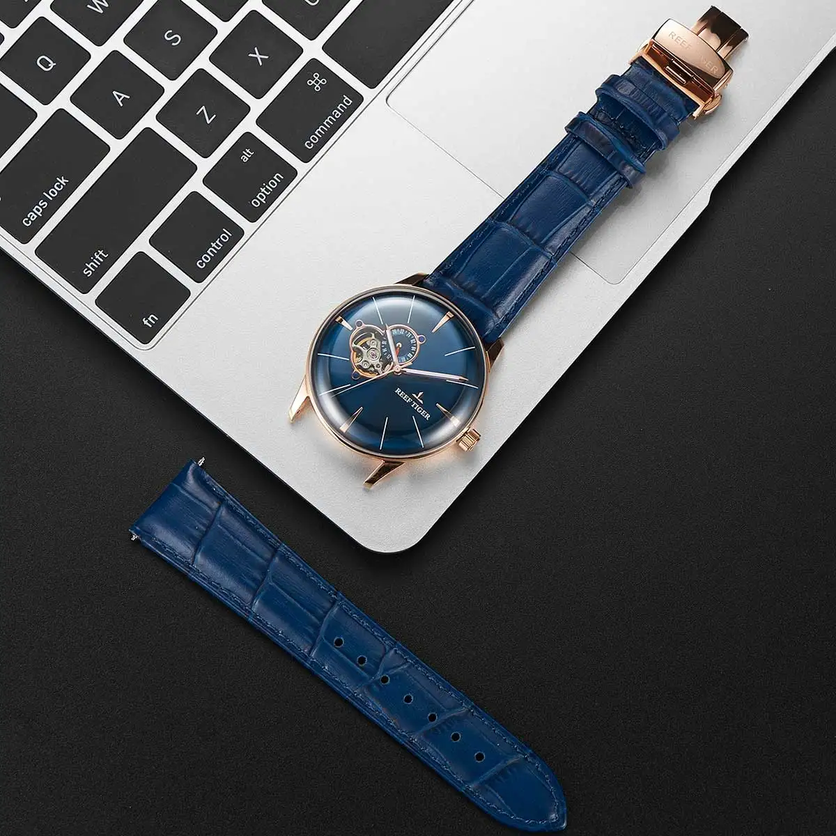 Reloj Automático Reef Tiger para hombre, reloj de pulsera mecánico Vintage de 40mm, resistente al agua hasta 50M, burbuja luminosa, espejo de zafiro, esfera con mecanismo al descubierto