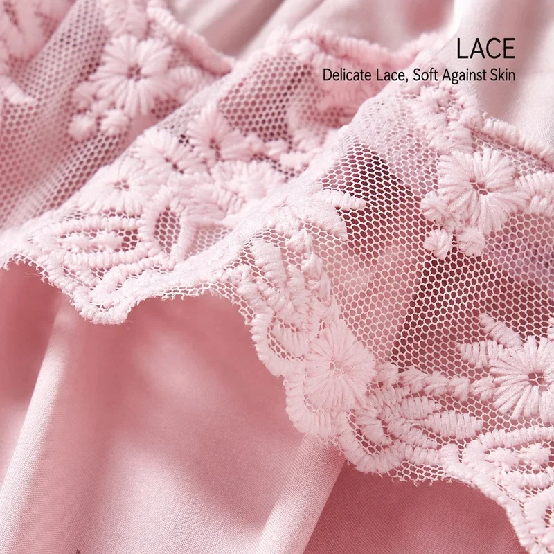 Women's Pink Lace-Trim Nightgown with Adjustable Straps and Matching Briefs Comfortable Soft Breathable Sleepwear Loungewear 2Pc