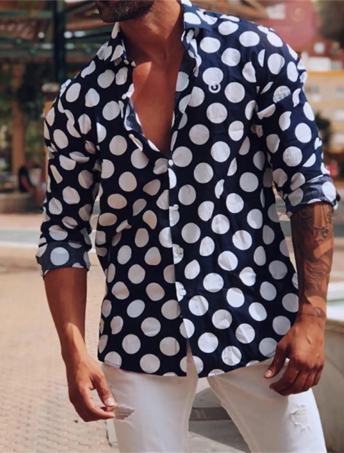 Men's Shirt  Summer Hawaiian Shirt Button Up Shirt Long Sleeve Graphic Polka Dot Turndown Outdoor Street Button-Down  Apparel
