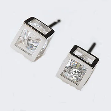 

925 Sterling Silver Jewelry Women Fashion Cute Clear Zircon Square Stud Earrings Gift for Girls and Lady