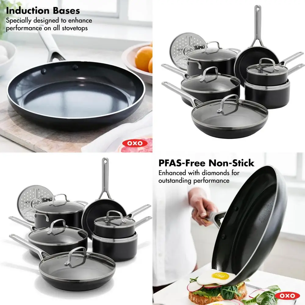 

12-Piece Ceramic Nonstick Cookware Set, Induction Compatible, Oven & Dishwasher Safe, Black