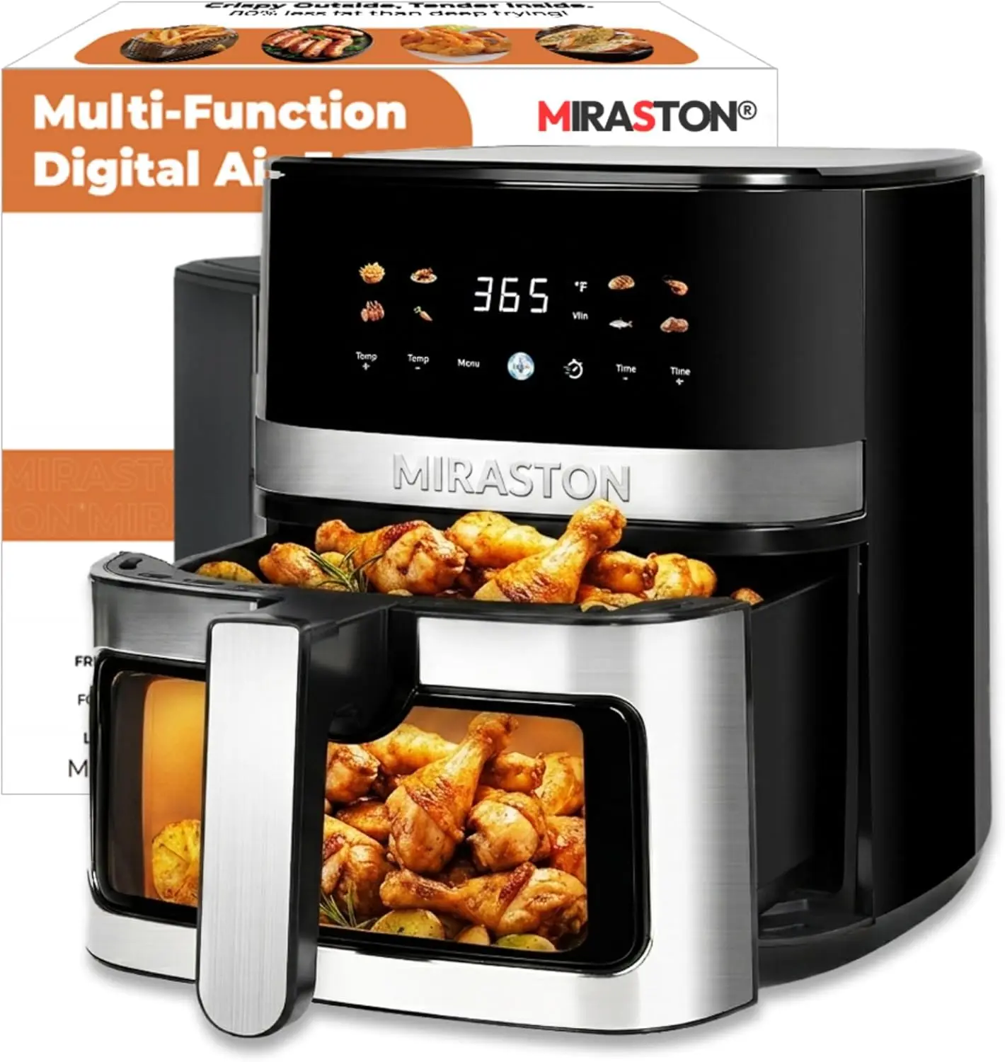 5.8-Quart Digital Air Fryer with Viewing Window, Air Frying and Reheat Functions, Perfect for Frozen Foods, Snacks, and Dinners.