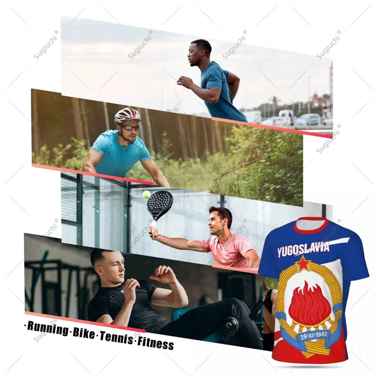 Yugoslavia Flag Men Sports T-shirt Women Tees jersey for Soccer Football Running Bike Tennis Fitness Fans - view 5