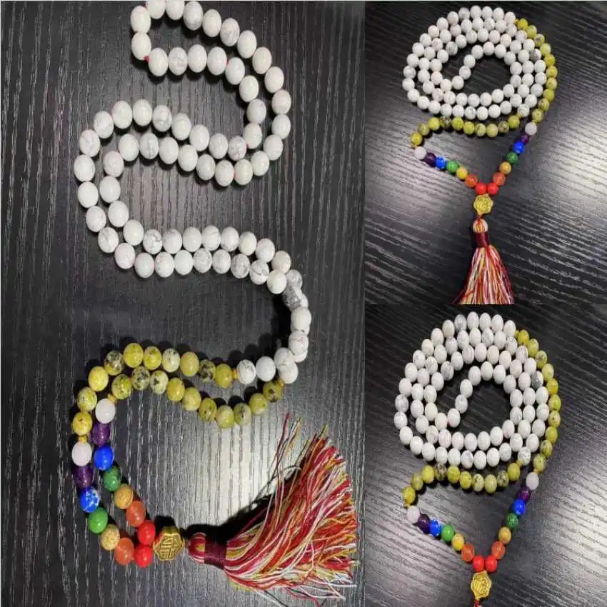 8mm 108 Handmade white turquoise 7 chakra knot necklace Bohemian Men Gift Spiritual Seekers Fashion Nirvana Women Prayer Yoga