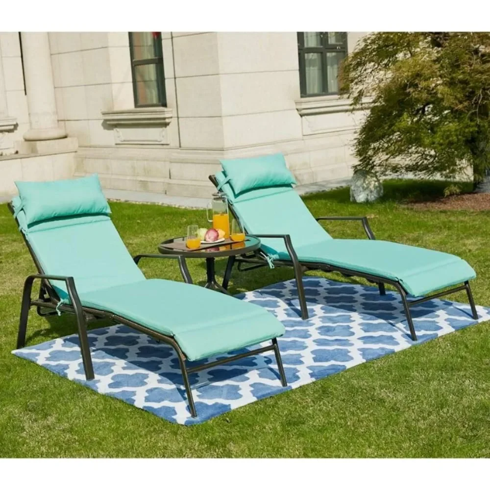 

Outdoor Chaise, Patio Lounge Chair Portable Adjustable Metal Leisure Recliner with Folding Table3 Pieces,Outdoors Garden Lounger