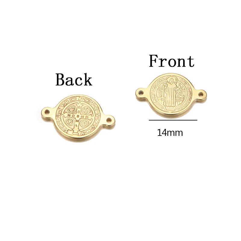 Silver Color/Golden Stainless Steel 2 Hole San Benito Medal Cross Charm For Bracelet Saint Benedict Of Nursia Connector 20pcs