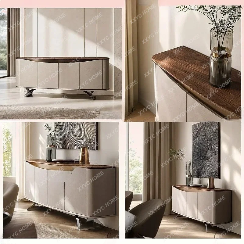 XXSolid Wood Sideboard Cabinet Walnut Modern Entryway Storage Buffet For Living Room
