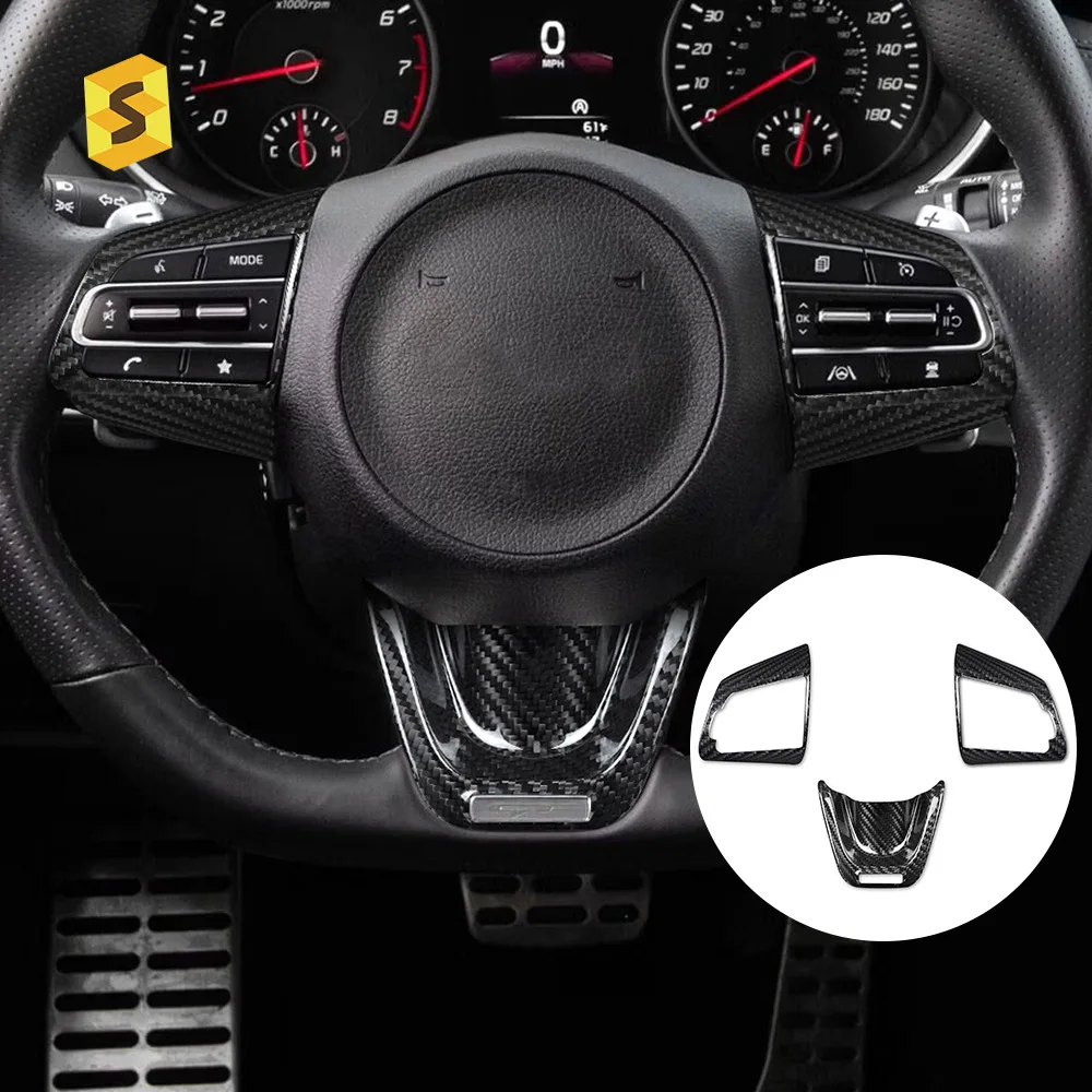 

Подходит для рулевого колеса Kia Stinger, левые и правые кнопки + набор из трех предметов на подбородке из настоящего углеродного волокна.