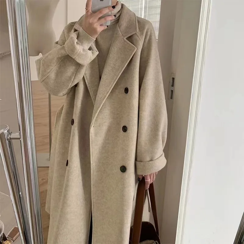 New Coat Women Hepburn Wind Temperament Winter Coat Thickened Medium Length Woolen Coat Soft Delicate Versatile Coats for Women