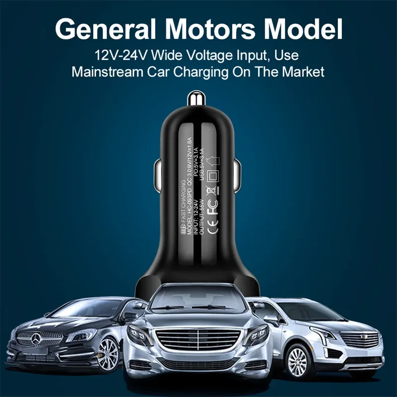 55W 3 Ports Multi USB PD Car Charger Quick Charging Adapter QC3.0 Fast Car Charge Type C USB For iPhone 17 For Samsung Series - view 5