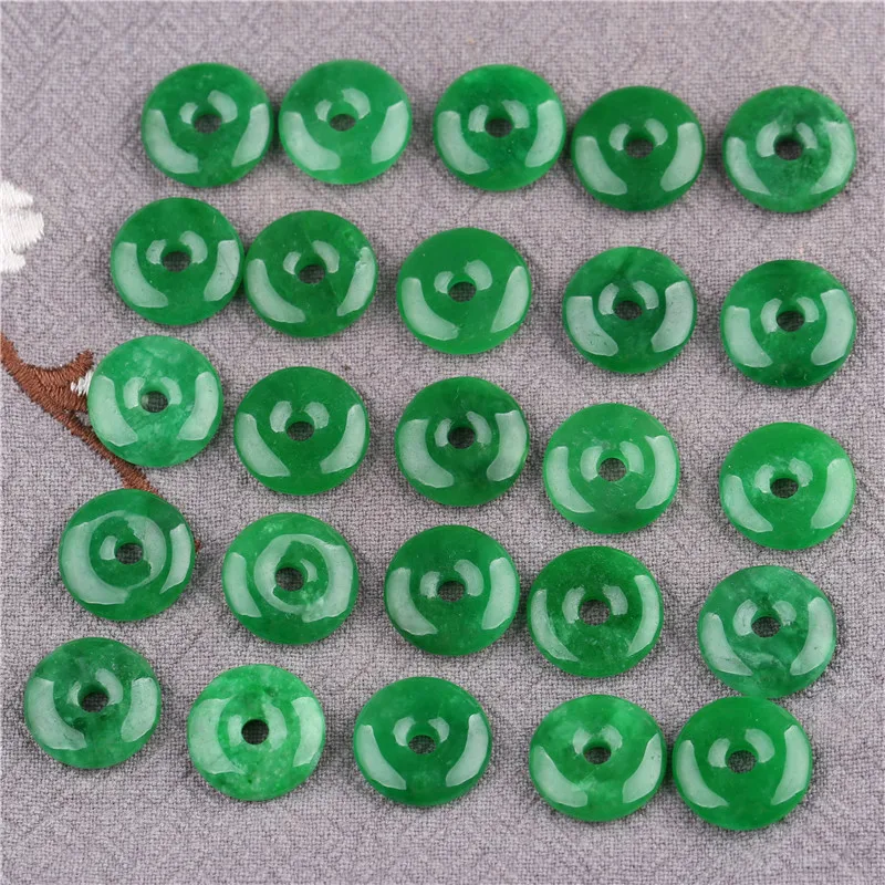 15mm Myanmar Jadeite Green Jade Donut Round Safety Buckle Stone Charm Beads For Jewelry Making Diy Bracelet Necklace Accessories