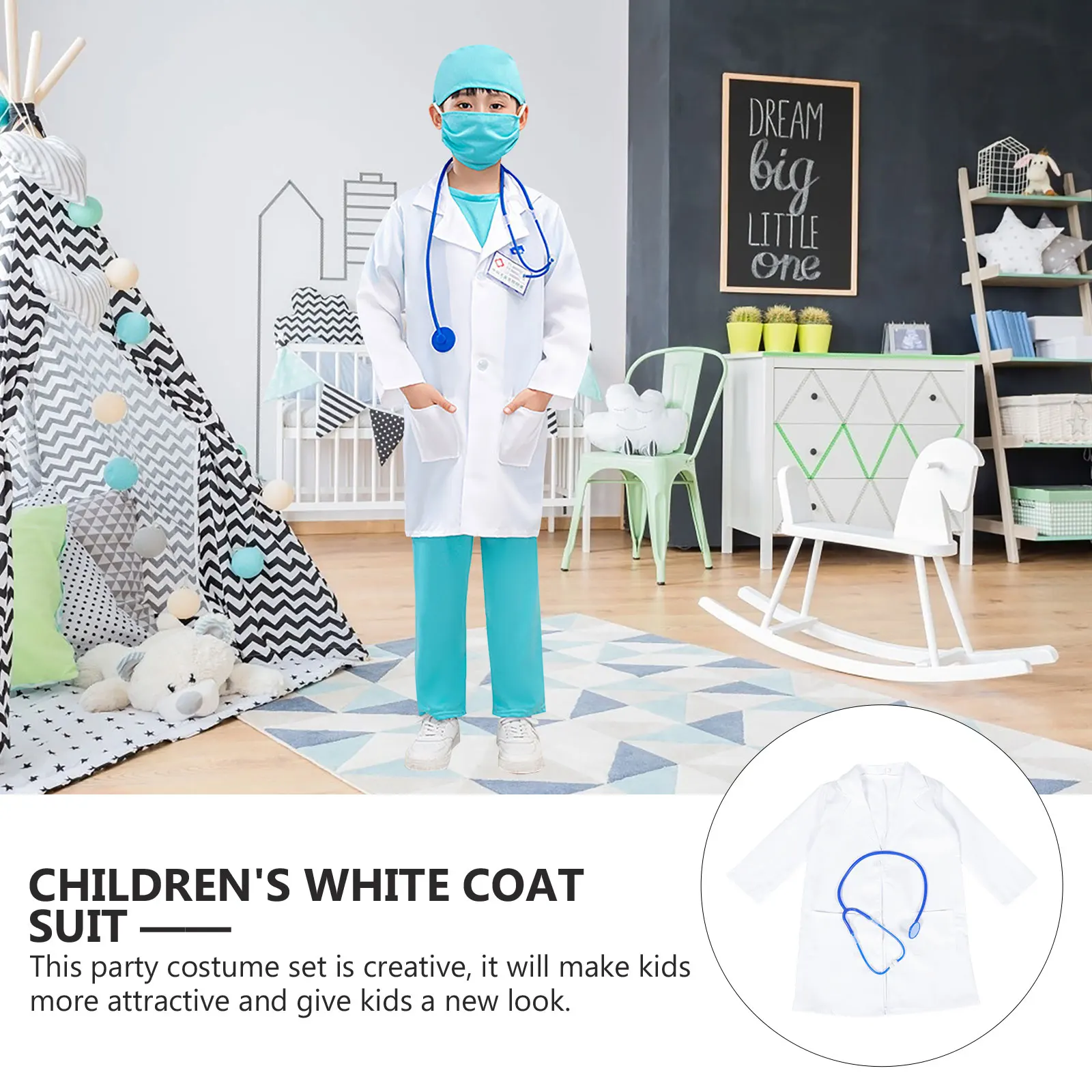 1세트 어린이 의사 의상 세탁 가능한 면 실험복 역할 놀이 간호사 과학자 의상 파티 공연 선물 액세서리