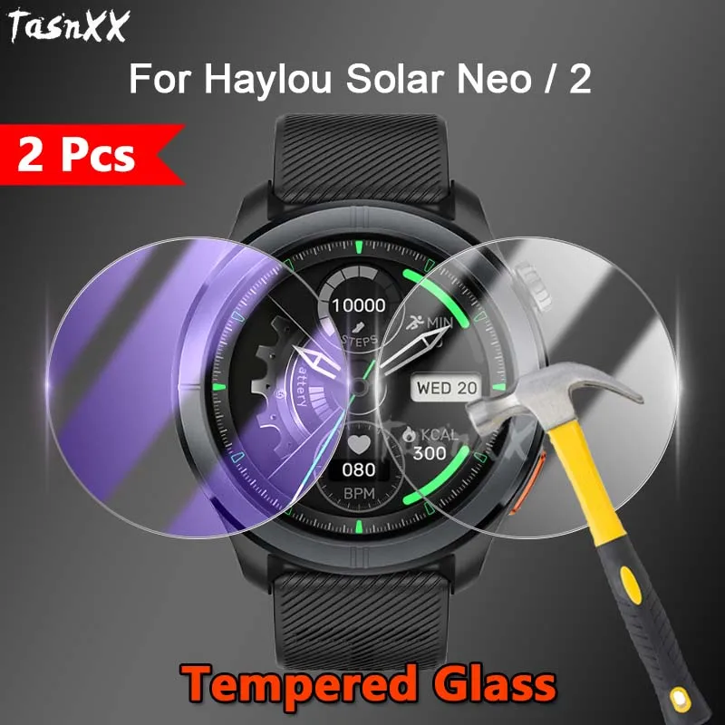 2Pcs For Haylou Solar Neo 2 SmartWatch 2.5D Ultra Slim Clear / Anti Purple Light 9M Tough Tempered Glass Screen Protector Film