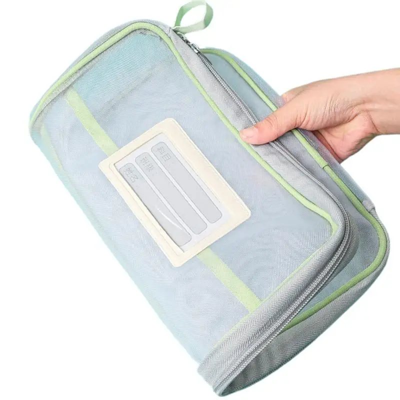 A4 Heavy Duty Stationery Storage Bag Double Layer Mesh Zipper Pouch Large Capacity Organizer for Office School Travel