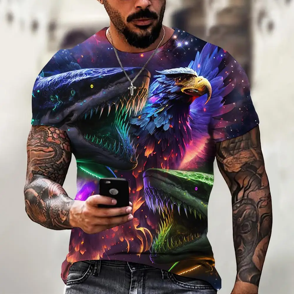 Vintage T-Shirts For Men 3D Eagle Print Short Sleeve Tops Summer Fashion Animal T Shirt Loose Oversized Tee Shirt Men Clothing