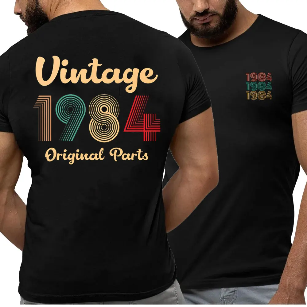 40th Birthday Cotton Shirt for Men Legends Were Born in 1984, Vintage 40 Years Old T-Shirt Left Chest Full Back Print Tee Tops