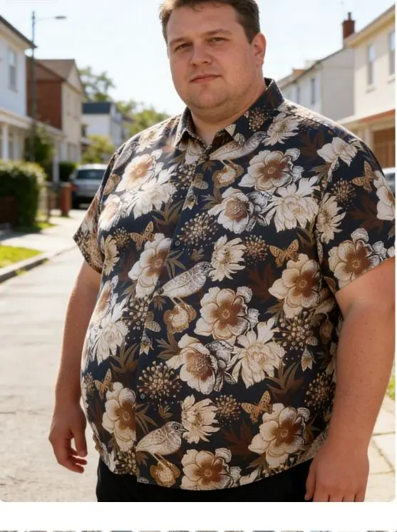 Large size men's shirt short-sleeved; printing; flowers; Hawaiian beach shirt