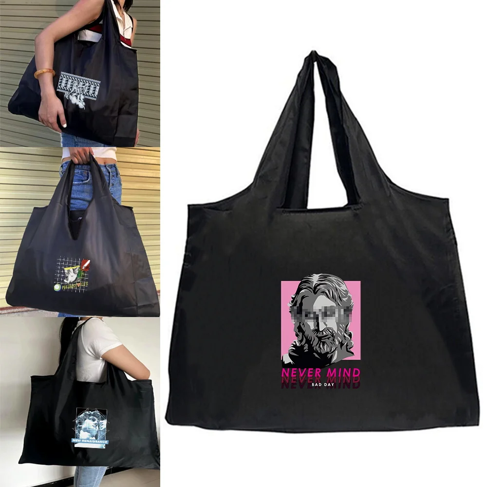 

Shopping Folding Pouch Handbags Picnic Storage Large-Capacity Fo Travel Grocery Tote Beach Bag Interesting Spoof Sculpture Theme