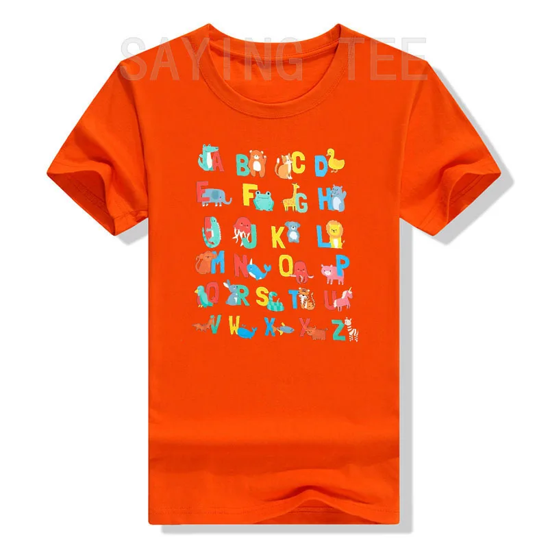 Teacher Shirt for Women ABC Alphabet T-Shirt Kindergarten Teacher Blouses Gifts Humorous Funny Schoolwear Graphic Tee Cute Tops