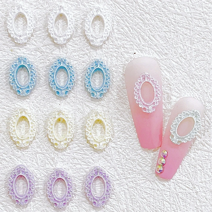 

30PCS Mixed Colors Hollow Oval Nail Frame Charms Accessories 3D Nail Art Decorations Supplies Materials Manicure Deocr Parts