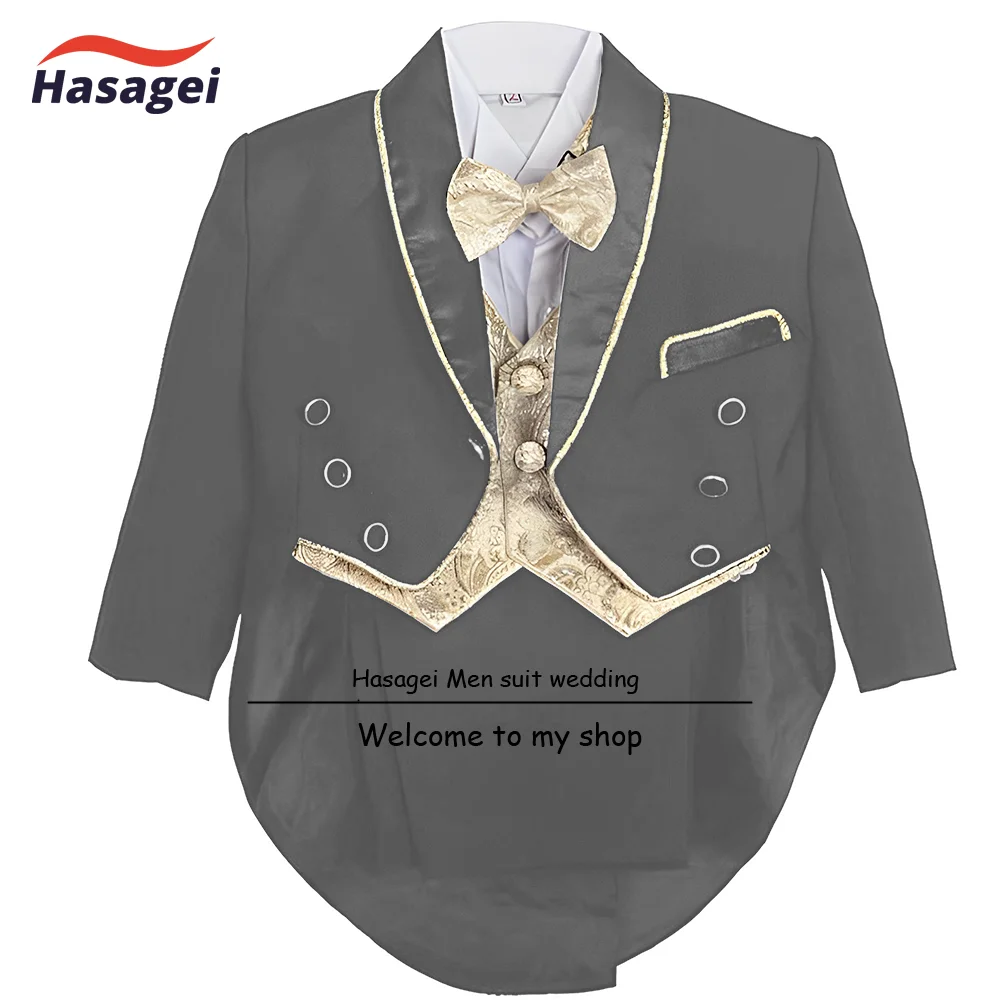 Boys Wedding Tuxedo 3 Piece Set Jacket Pants Vest Tie Formal Kids Suit Party Dress 2-16 Years Old Customized Outfit