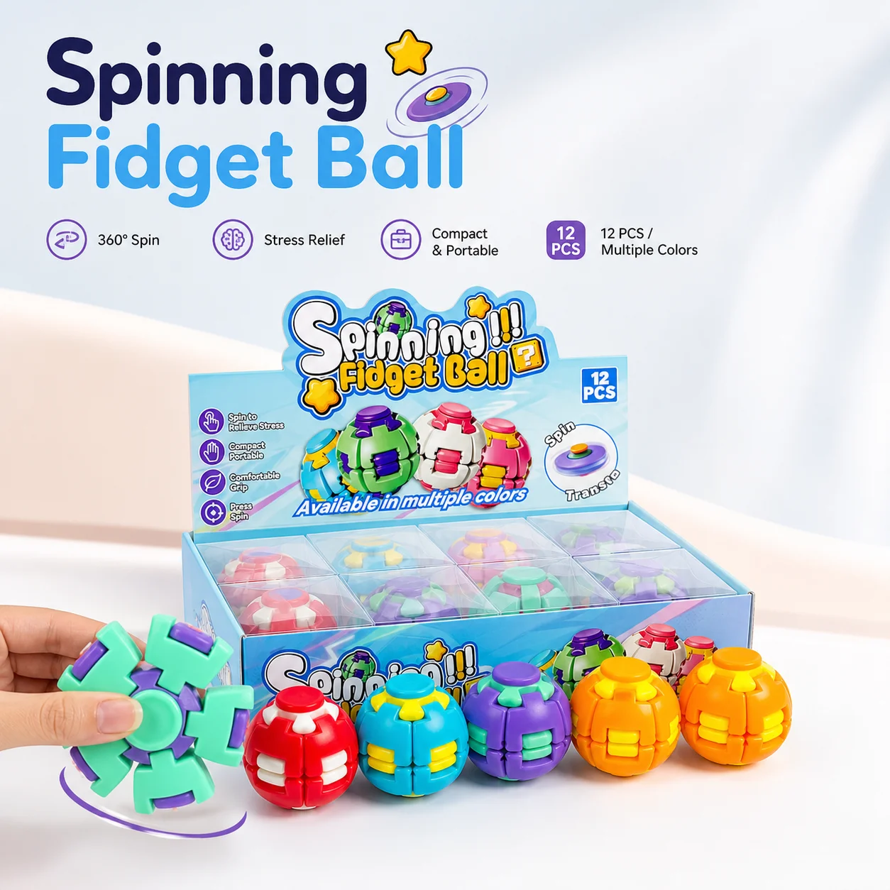 Spinning Fidget Ball Stress Relief Ball Two Color Press Rotatable Fidget Spinner Portable Stress Relief Anti Anxiety Toy Gift