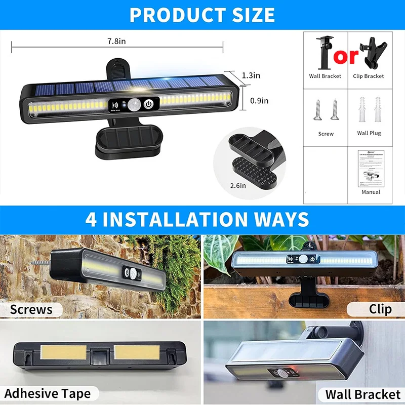 D2 1-2 szt. Clip On Solar Motion Lights Zewnętrzne słoneczne oświetlenie ogrodzeniowe na zewnątrz z 36 diodami LED Przenośna lampa zasilana energią słoneczną Światło bezpieczeństwa