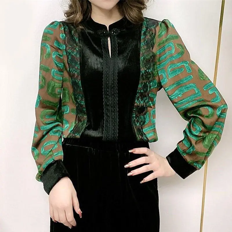 Tops Women New Spring Autumn Ruffled Long Sleeve Pullovers Printing Floral Office Lady Korean Style Elegant Fashion Popularity