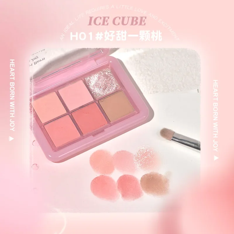 HOLD LIVE Small Pink Frozen Eye Shadow Palette 6 Colors Earthy Orange Brown Eye Shadow Highlight Blush Contour Palette