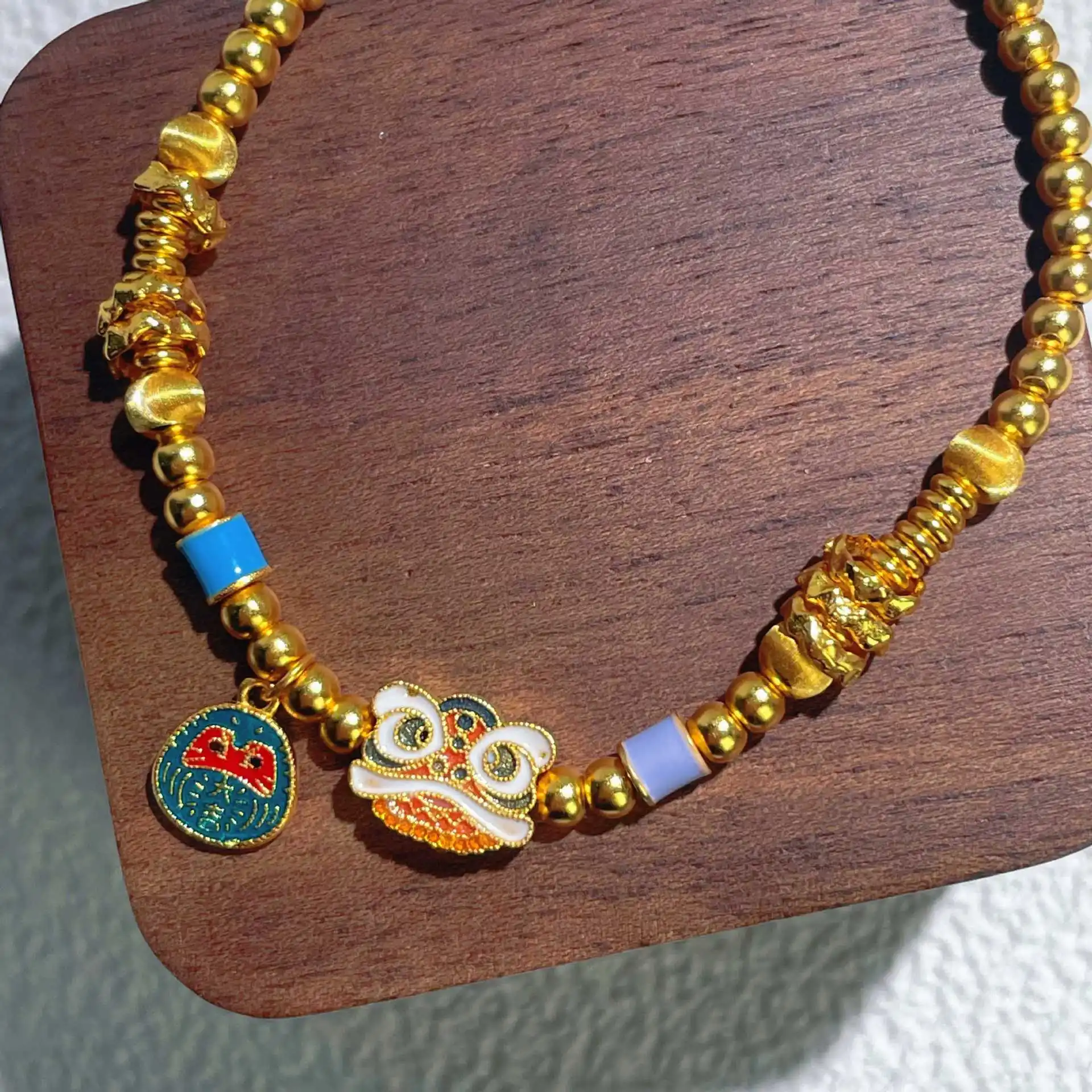S925 Sterling Silver Cat Eye Coiled Tiger And Lion Bracelet For Women New Chinese Style Blue Flame Lucky Bead Bracelet Versatile