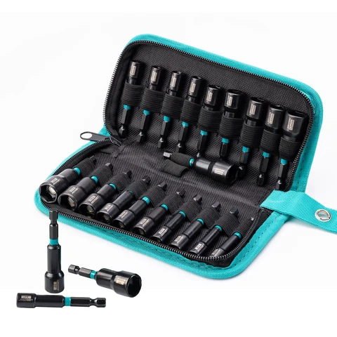 Conjunto de chave de porca magnética de 20 peças, conjunto de broca de impacto 1/4 "métrica e chave de porca sae com saco de armazenamento drivers de porca