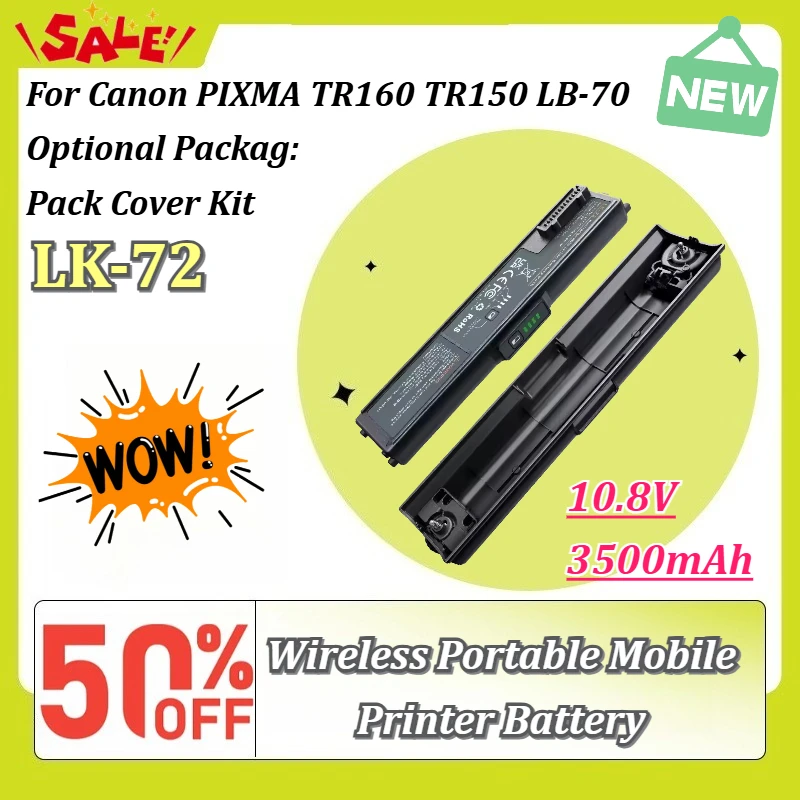 

LK-72 3500mAh 10.8V Battery for Canon PIXMA TR160 TR150 LB-70 Wireless Portable Mobile Printer optional Battery Pack Cover Kit