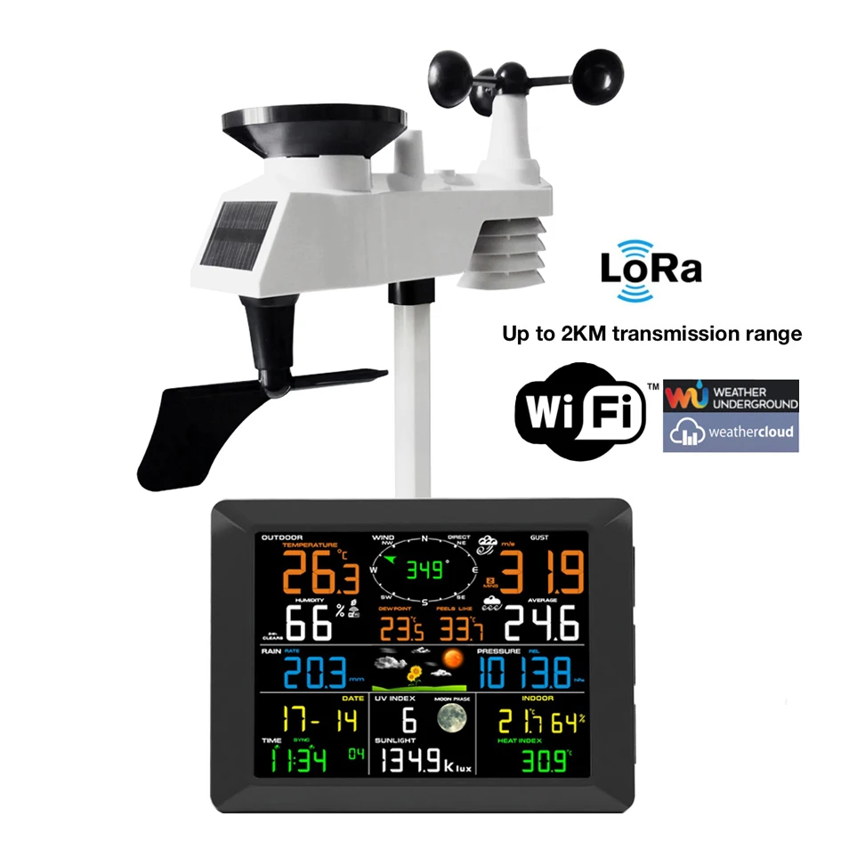 

FT0310 Lora WiFi Weather Station With 7-in-1 Outdoor Sensor Array 2km Transmission Range for Agriculture Forestry Monitoring