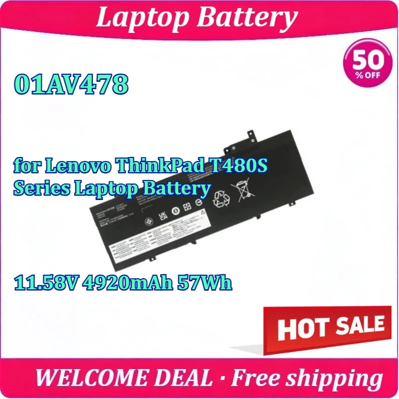 

New 01AV478 for Lenovo ThinkPad T480S Series Laptop Battery 11.58V 4920mAh 57Wh