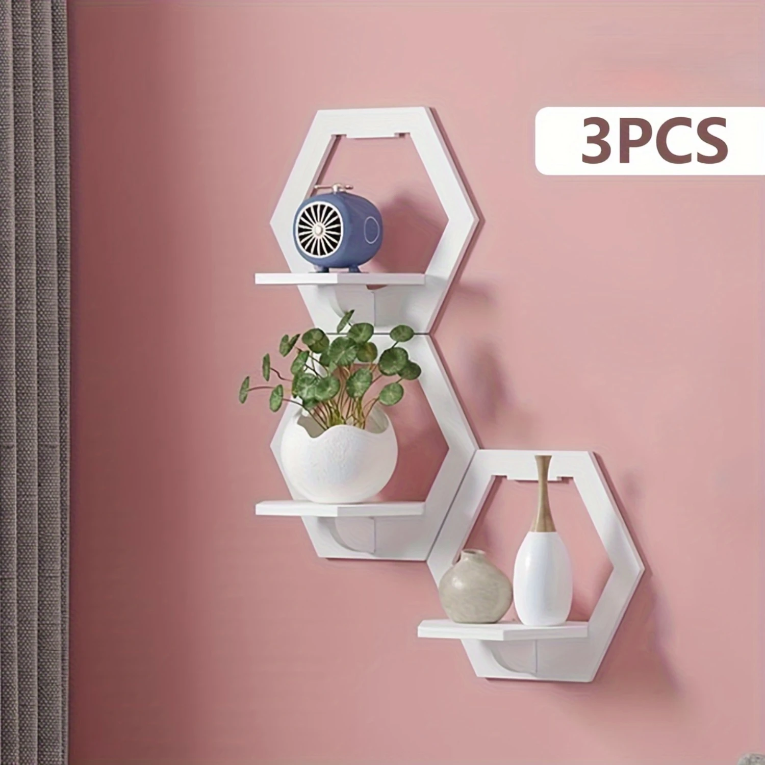 Hexagonal Wall Art Shelves - Easy Install, Bedside & TV Background Decor, Space-Saving Display Rack for Bedroom, Living Room