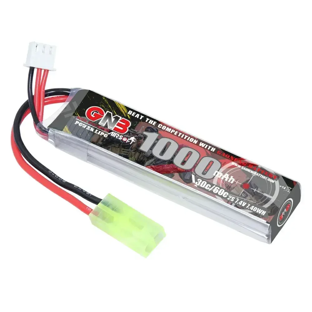 2PCS GNB 7.4V 1000mAh 2S 30C/60C Lipo Battery With JST/MR30/Mini Tamiya Plug For Electric Water Gun RC Toy Airsoft Gun Parts