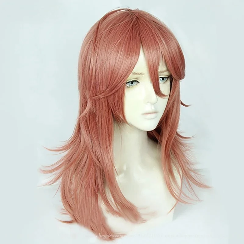 Anime COS ange diable Cosplay perruque ange diable Cosplay 60 cm Orange brun clair Cruly perruques résistant à la chaleur cheveux synthétiques