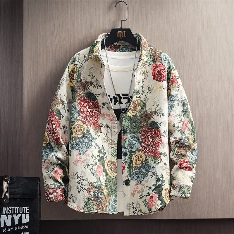Men's Casual and Fashionable shirts men Long Sleeved Printing Shirt Youth casual high-quality coat for male  M-3XL