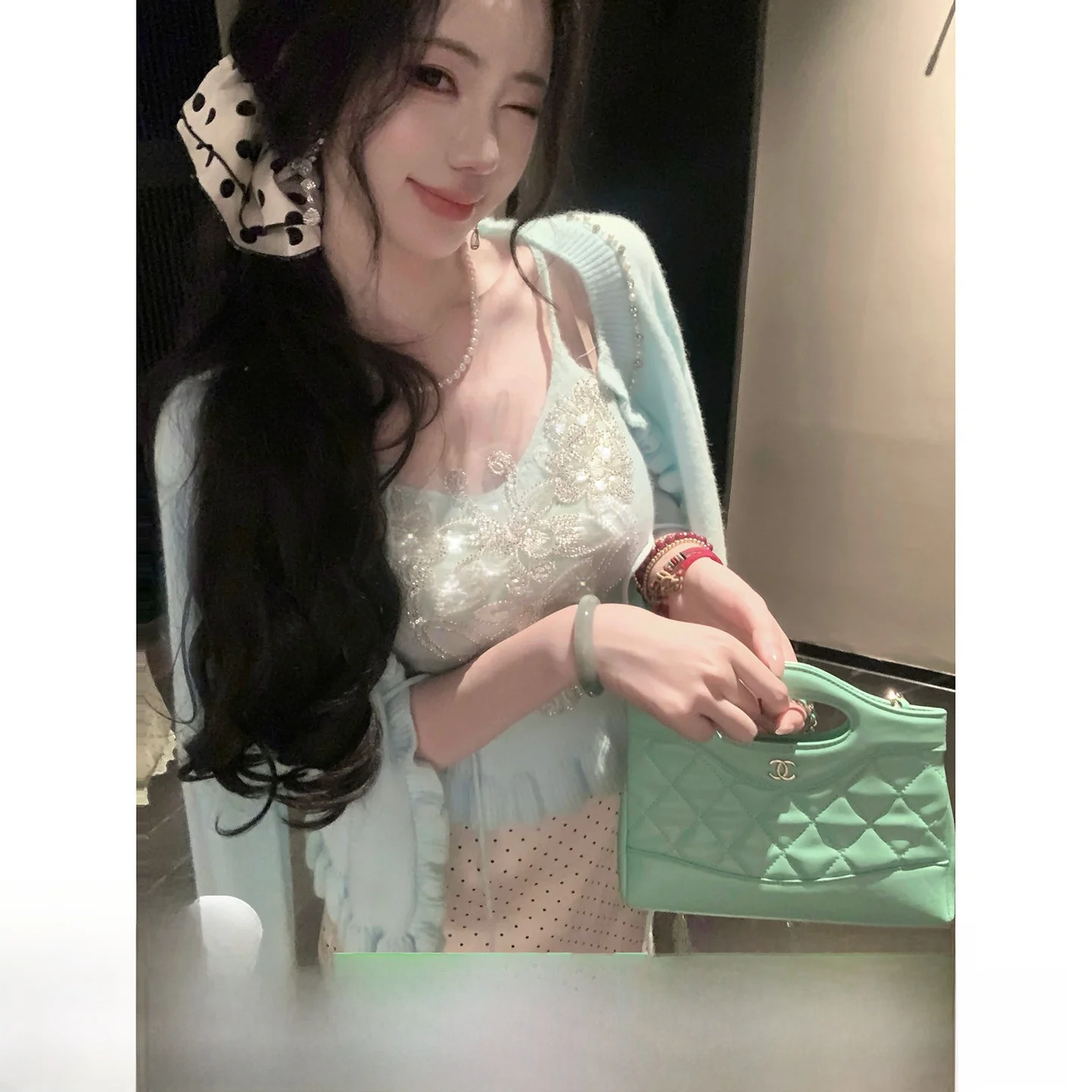 

Sy Spring New Heavy Embellied Long Sve Wrap Cardigan And Top Women's Two-Piece Set Soft Sle Straight Cut Daily Wear