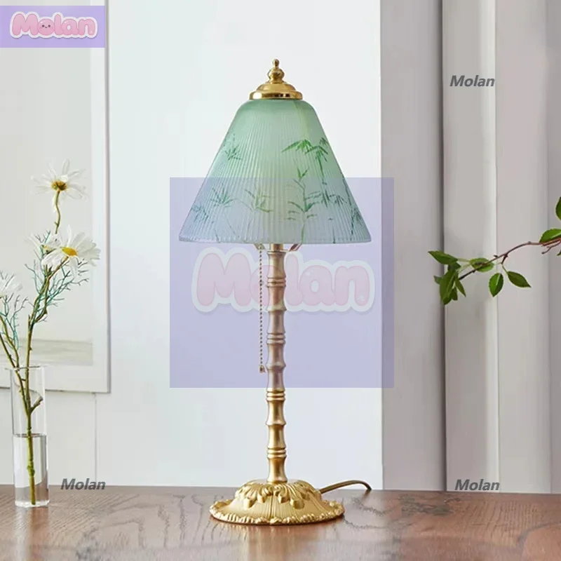 

Green bamboo creative retro hand-painted glass table lamp new Chinese style atmosphere bedroom atmosphere old Shanghai bedside l