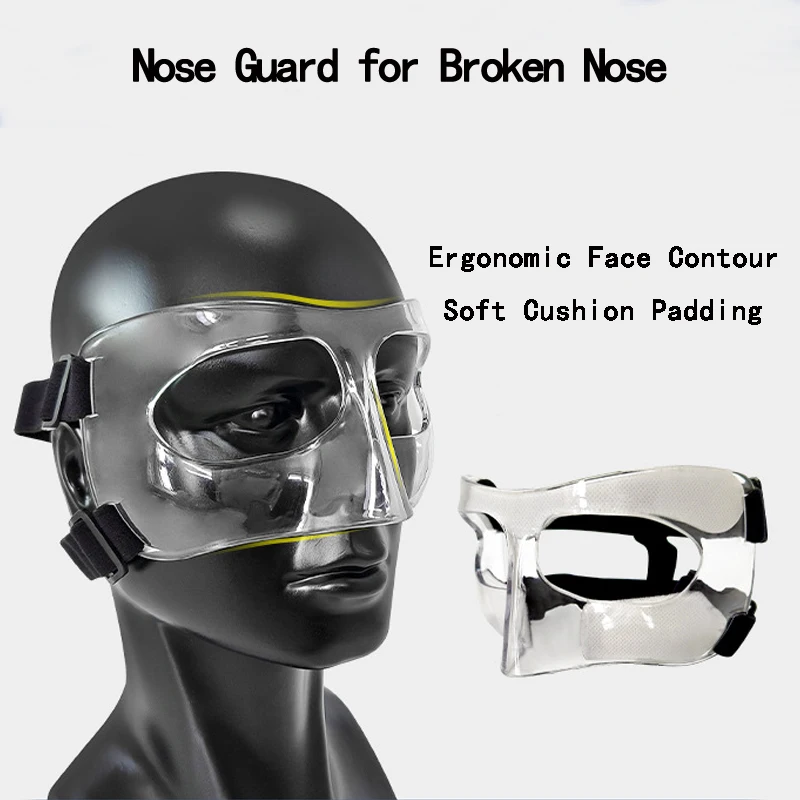 Basketball Face Mask Adjustable Face Shield with 2 Shock-Absorbing Pads Nose Guard for Broken Nose Shatterproof PC Material