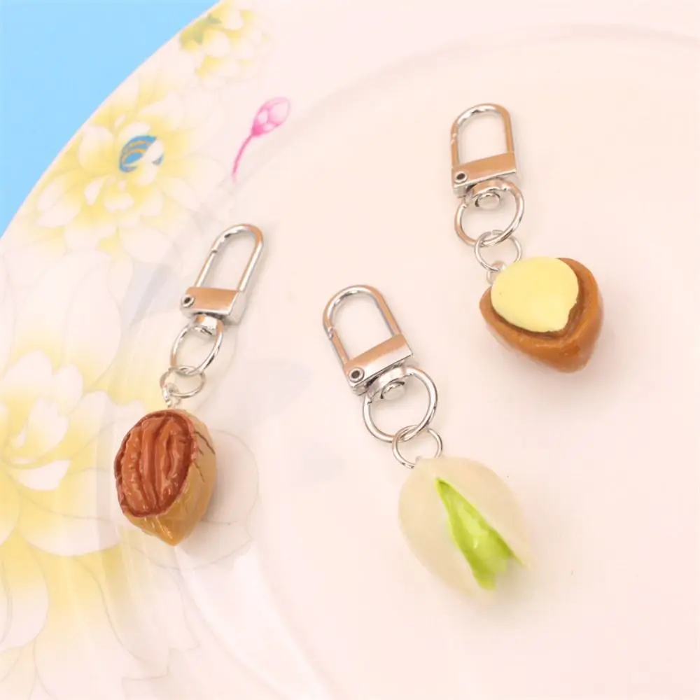 Mini Simulation Food Toy Keychain Creative Cute Nut Pendant Key Ring Chinese Chestnut Shavini Fruit Car Charm Key-Ring Children