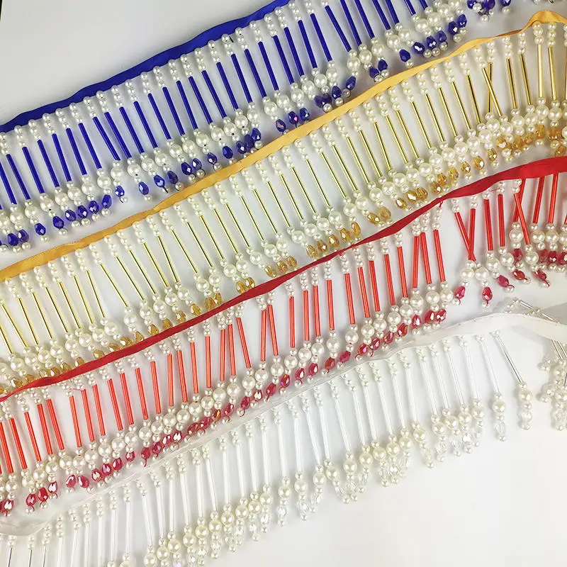 

90cm Tube Pearl Lace Trim Tassel Bead Lace Trim For Diy Stage Performance Clothes Latin Dress Curtain Fringe Decor Crafts