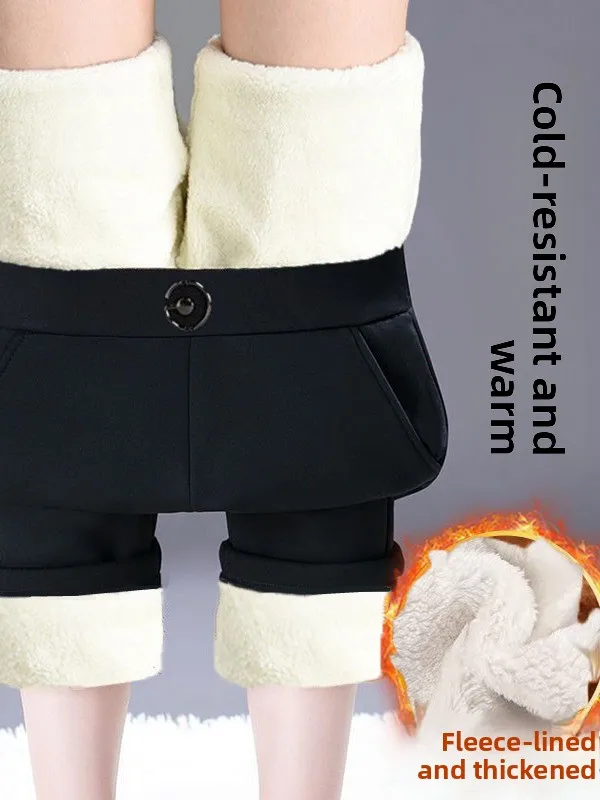 

Женские утепленные повседневные брюки на флисовой подкладке, осенне-зимние, с высокой талией, эластичные, теплые, из овечьего вельвета, в корейском стиле, прямые, фасон «карандаш»