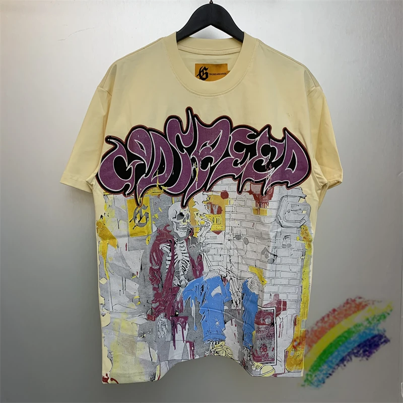 

Loose Casual Godspeed T-shirt Best Quality Tops Men Women Personality Skull Graffiti Letter Print GOD SPEED Short Sleeve
